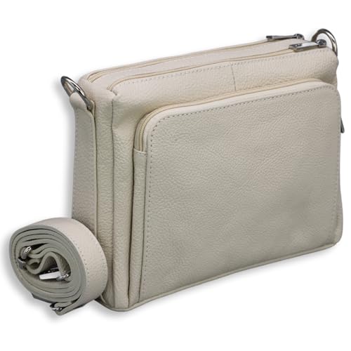 BRISE Umhängetasche Damen Echtes Leder PALMA Handgemachte Crossbody Bag mit Ledergurt 5 Fächer Wasserdichte Schultertasche Made in Italy (Beige) von Brise Art