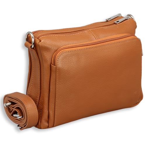 BRISE Umhängetasche Damen Echtes Leder PALMA Handgemachte Crossbody Bag mit Ledergurt 5 Fächer Wasserdichte Schultertasche Made in Italy (Cognacbraun) von Brise Art