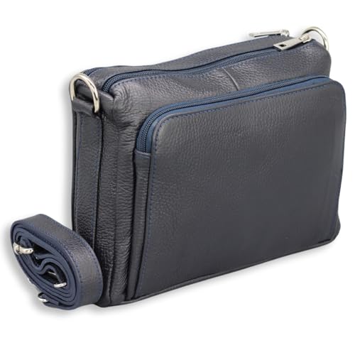 BRISE Umhängetasche Damen Echtes Leder PALMA Handgemachte Crossbody Bag mit Ledergurt 5 Fächer Wasserdichte Schultertasche Made in Italy (Dunkelblau) von Brise Art
