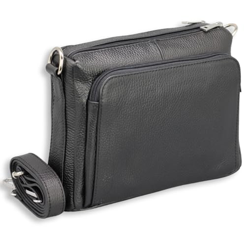 BRISE Umhängetasche Damen Echtes Leder PALMA Handgemachte Crossbody Bag mit Ledergurt 5 Fächer Wasserdichte Schultertasche Made in Italy (Schwarz) von Brise Art