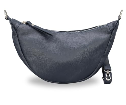 BRISE Halbmond Tasche Damen Echtleder Banana Bag PETRA Handgemachte Umhängetasche Schultertasche Crossbody Bag mit Ledergurt 4 Fächer Wasserdichte Stylische Made in Italy (Navyblau) von Brise Art