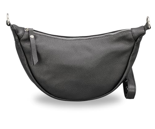 BRISE Halbmond Tasche Damen Echtleder Banana Bag PETRA Handgemachte Umhängetasche Schultertasche Crossbody Bag mit Ledergurt 4 Fächer Wasserdichte Stylische Made in Italy (Schwarz) von Brise Art