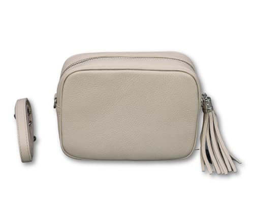 BRISE Umhängetasche Damen Echtleder KIRA Silber Handgemachte Crossbody Bag Schultertasche mit Ledergurt Gürteltasche Made in Italy (Beige - 1) von Brise Art