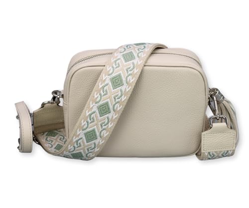 BRISE Umhängetasche für Damen KIRA Handgemachte Crossbody Bag Schultertasche aus 100% Echtleder mit Ledergurt + Breiten Gemusterten Riemen Verstellbarer Gurt Made in Italy (Beige - 2) von Brise Art