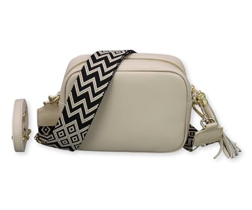 BRISE Umhängetasche für Damen KIRA Handgemachte Crossbody Bag Schultertasche aus 100% Echtleder mit Ledergurt + Optionalen Breiten Gemusterten Riemen Verstellbarer Gurt Made in Italy (Beige - 4) von Brise Art