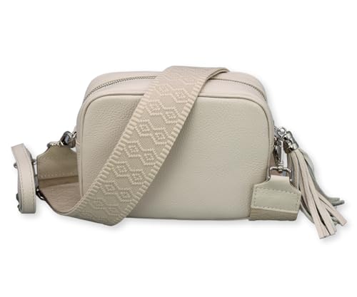 BRISE Umhängetasche für Damen KIRA Handgemachte Crossbody Bag Schultertasche aus 100% Echtleder mit Ledergurt + Optionalen Breiten Gemusterten Riemen Verstellbarer Gurt Made in Italy (Beige - 5) von Brise Art