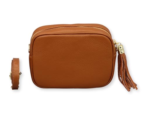 BRISE Umhängetasche Damen Echtleder KIRA Gold Handgemachte Crossbody Bag Schultertasche mit Ledergurt Gürteltasche Made in Italy (Cognac Braun-1) von Brise Art