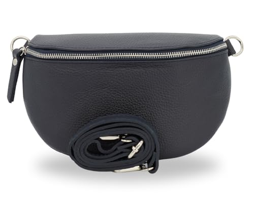 BRISE Bauchtasche Damen Echtleder SAHEL Silber Handgemachte Umhängetasche Crossbody Bag Hüfttasche mit Ledergurt Schultertasche Gürteltasche Made in Italy (Navyblau-Silber 1) von Brise Art