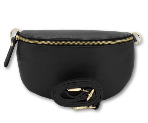 BRISE Bauchtasche Damen Echtleder SAHEL Gold Handgemachte Umhängetasche Crossbody Bag Hüfttasche mit Ledergurt Schultertasche Gürteltasche Made in Italy (Schwarz-Gold 1) von Brise Art