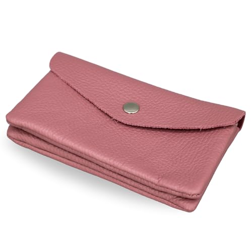 Brise Art Geldbörse Damen Leder Midi Handgemachte Portemonnaie Damen Geldbeutel 2 Fächer Stylisch Verschließbar mit Druckknopf und Zipper Made in Italy (Altrosa) von Brise Art