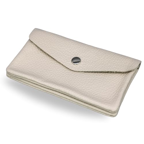 Brise Art Geldbörse Damen Leder Midi Handgemachte Portemonnaie Damen Geldbeutel 2 Fächer Stylisch Verschließbar mit Druckknopf und Zipper Made in Italy (Beige) von Brise Art