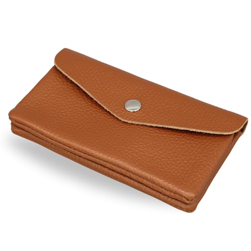 Brise Art Geldbörse Damen Leder Midi Handgemachte Portemonnaie Damen Geldbeutel 2 Fächer Stylisch Verschließbar mit Druckknopf und Zipper Made in Italy (Cognac Braun) von Brise Art