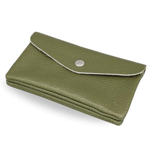 Brise Art Midi Geldbörse Damen Portemonnaie Damen Klein Geldbeutel aus Echtem Leder Verschließbar mit Druckknopf und Zipper Made in Italy Handgemachte Stylische Geldbörse mit 2 Fächern (Khaki) von Brise Art