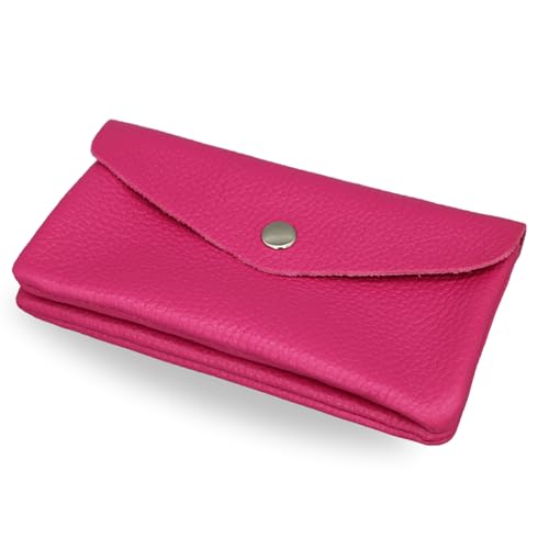 Brise Art Geldbörse Damen Leder Midi Handgemachte Portemonnaie Damen Geldbeutel 2 Fächer Stylisch Verschließbar mit Druckknopf und Zipper Made in Italy (Pink) von Brise Art