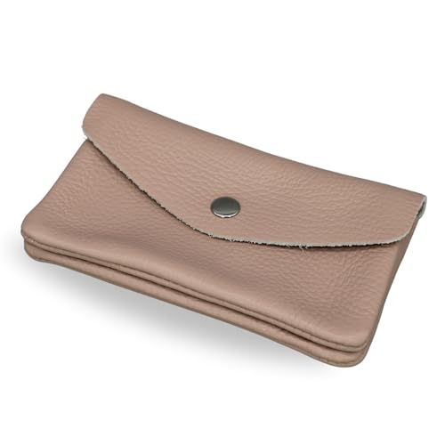 Brise Art Geldbörse Damen Leder Midi Handgemachte Portemonnaie Damen Geldbeutel 2 Fächer Stylisch Verschließbar mit Druckknopf und Zipper Made in Italy (Rose) von Brise Art