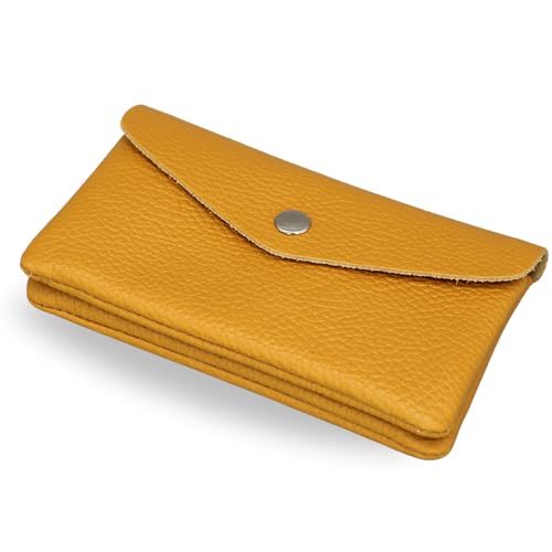 Brise Art Geldbörse Damen Leder Midi Handgemachte Portemonnaie Damen Geldbeutel 2 Fächer Stylisch Verschließbar mit Druckknopf und Zipper Made in Italy (Senfgelb) von Brise Art