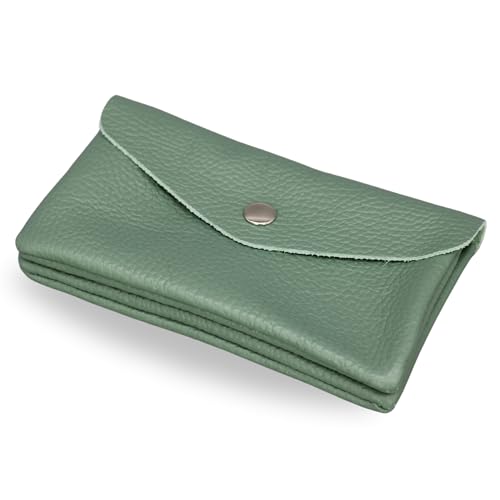 Brise Art Geldbörse Damen Leder Midi Handgemachte Portemonnaie Damen Geldbeutel 2 Fächer Stylisch Verschließbar mit Druckknopf und Zipper Made in Italy (Mintgrün) von Brise Art