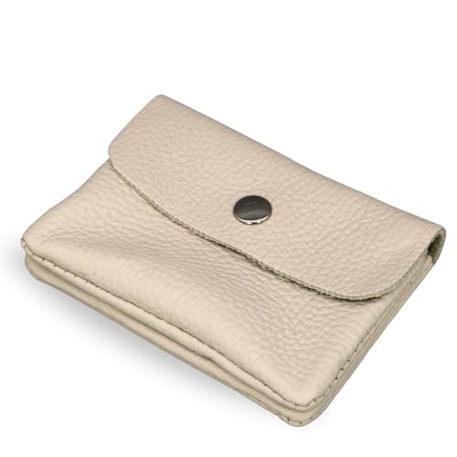 Brise Art Geldbörse Damen Leder Mini Handgemachte Portemonnaie Damen Klein Geldbeutel 2 Fächer Stylisch Verschließbar mit Druckknopf und Zipper Made in Italy (Beige) von Brise Art