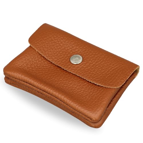 Brise Art Mini Geldbörse Damen Portemonnaie Damen Klein Geldbeutel aus Echtem Leder Verschließbar mit Druckknopf und Zipper Made in Italy Handgemachte Stylische Geldbörse mit 2 Fächern (Cognac Braun) von Brise Art