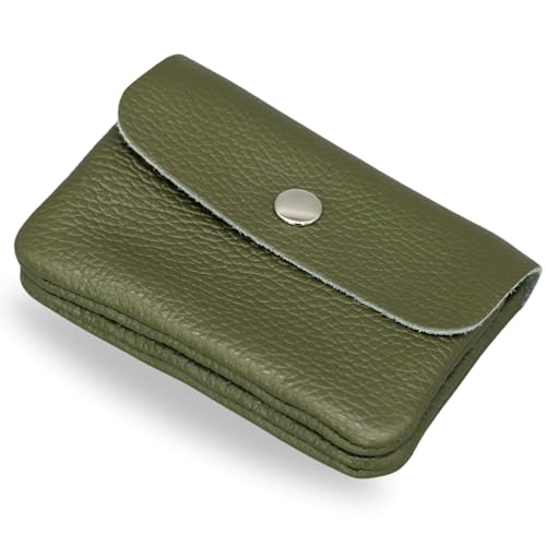 Brise Art Geldbörse Damen Leder Mini Handgemachte Portemonnaie Damen Klein Geldbeutel 2 Fächer Stylisch Verschließbar mit Druckknopf und Zipper Made in Italy (Khaki) von Brise Art