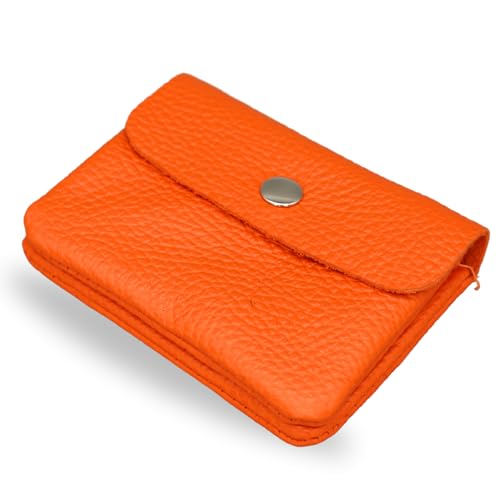 Brise Art Mini Geldbörse Damen Portemonnaie Damen Klein Geldbeutel aus Echtem Leder Verschließbar mit Druckknopf und Zipper Made in Italy Handgemachte Stylische Geldbörse mit 2 Fächern (Orange) von Brise Art