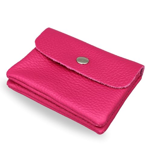 Brise Art Mini Geldbörse Damen Portemonnaie Damen Klein Geldbeutel aus Echtem Leder Verschließbar mit Druckknopf und Zipper Made in Italy Handgemachte Stylische Geldbörse mit 2 Fächern (Pink) von Brise Art