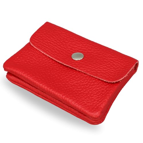 Brise Art Geldbörse Damen Leder Mini Handgemachte Portemonnaie Damen Klein Geldbeutel 2 Fächer Stylisch Verschließbar mit Druckknopf und Zipper Made in Italy (Rot) von Brise Art