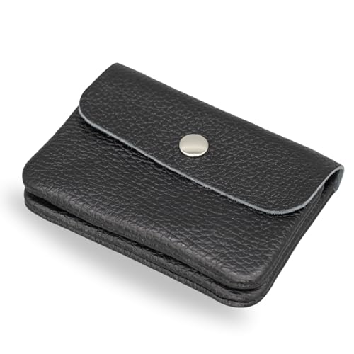 Brise Art Geldbörse Damen Leder Mini Handgemachte Portemonnaie Damen Klein Geldbeutel 2 Fächer Stylisch Verschließbar mit Druckknopf und Zipper Made in Italy (Schwarz) von Brise Art