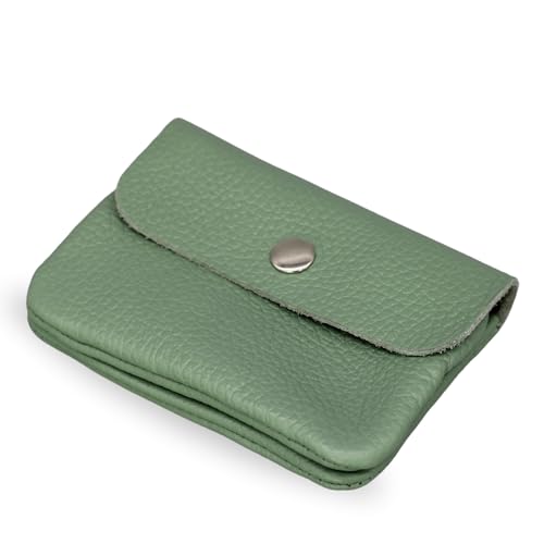 Brise Art Geldbörse Damen Leder Mini Handgemachte Portemonnaie Damen Klein Geldbeutel 2 Fächer Stylisch Verschließbar mit Druckknopf und Zipper Made in Italy (Mintgrün) von Brise Art