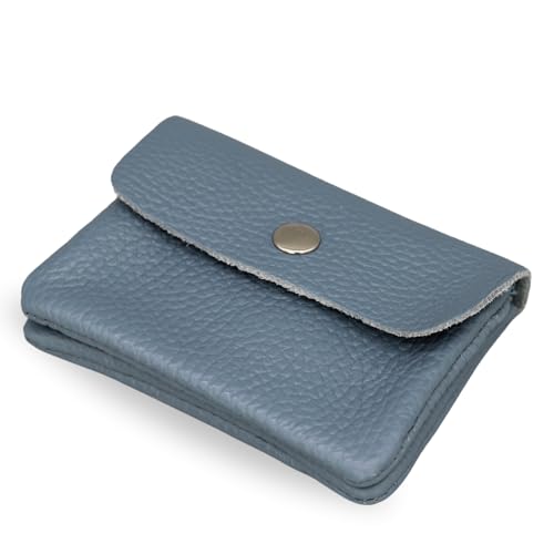 Brise Art Geldbörse Damen Leder Mini Handgemachte Portemonnaie Damen Klein Geldbeutel 2 Fächer Stylisch Verschließbar mit Druckknopf und Zipper Made in Italy (Jeansblau) von Brise Art