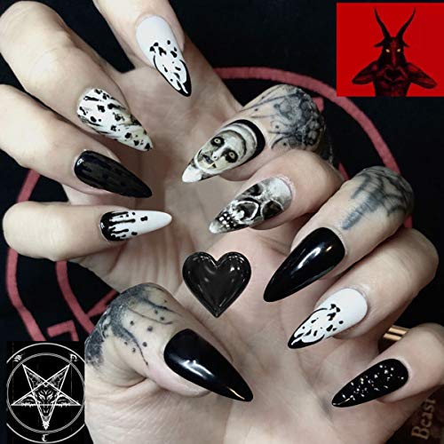 Brishow Künstliche Fingernägel für Halloween, Totenkopf, schwarzes Blut, Ballerina, Acryl, lang, 24 Stück für Damen und Mädchen von Brishow