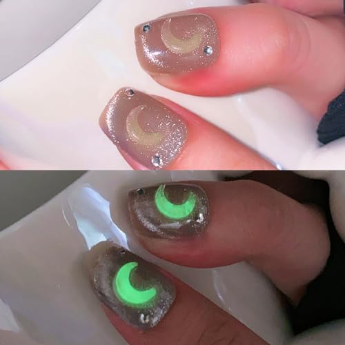 Brishow Künstliche nägel zum Aufkleben mit leuchtende Mond, Press on Nails mit Stern, kurze false nails, 24 Stück, für Damen und Mädchen von Brishow