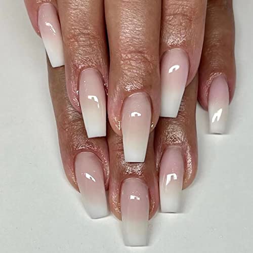 Brishow künstliche Nägel French Lange Press on Nails Ballerina Acryl Nägel zum aufkleben Rosa Farbverlauf Fake Nails 24pcs für Frauen und Mädchen von Brishow