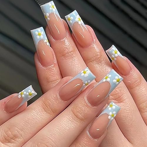 Brishow Künstliche Nägel Französische Blumen Falsche Nägel Funkeln Bellarina Acrylic Drücken auf Nägel 24pcs für Frauen und Mädchen (e) von Brishow