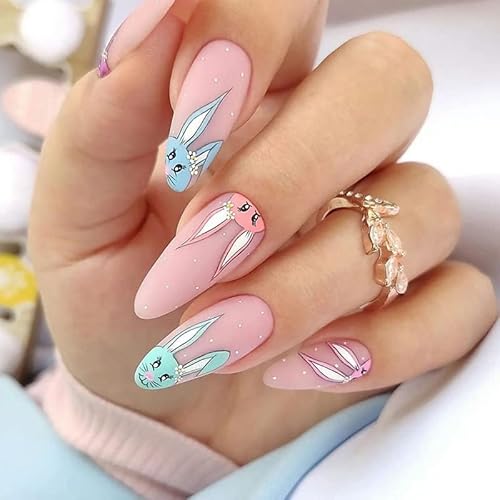 Brishow Künstliche Nägel French Kurze Nägel zum Aufkleben Kaninchen Press on Nails Ballerina Acryl falsche Nägel 24 Stück für Frauen und Mädchen (c) von Brishow