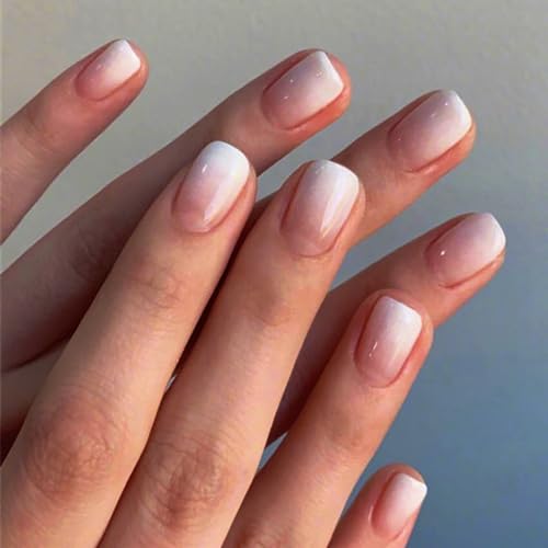 Brishow Künstliche Nägel Weiß Nägel zum Aufkleben French Kurz Press on Nails Braut Hochzeit Falsche Nägel Farbverlauf Fake Nails 24 Stück für Frauen und Mädchen (Weiß kurz) von Brishow