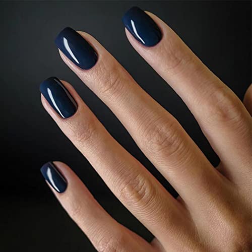 Brishow Kurz Künstliche Nägel Press on Nails Reine Farbe Nägel zum Aufkleben Ballerina Acryl Falsche Nägel 24 Stück für Frauen und Mädchen (dark blue) von Brishow
