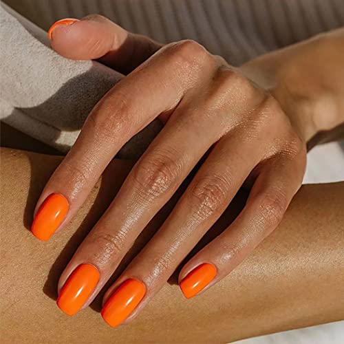 Brishow Kurz Künstliche Nägel Press on Nails Reine Farbe Nägel zum Aufkleben Ballerina Acryl Falsche Nägel 24 Stück für Frauen und Mädchen (orange) von Brishow