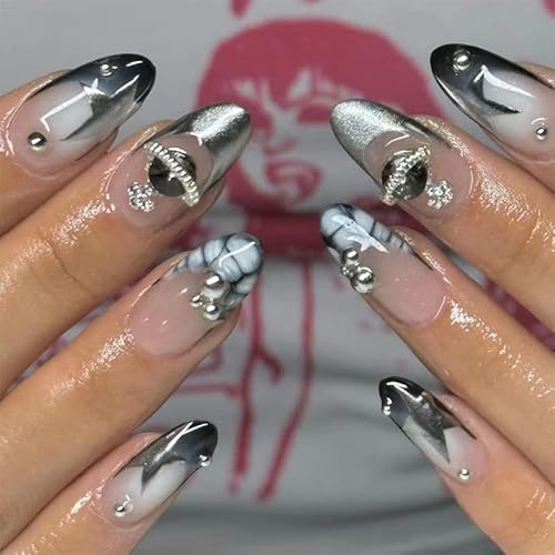 Brishow Kurze künstliche Nägel, Laser-Stern, Press on Nails, Nägel zum Aufkleben, spitze künstliche Nägel, Ballerina-Acryl, 24 Stück für Frauen und Mädchen von Brishow