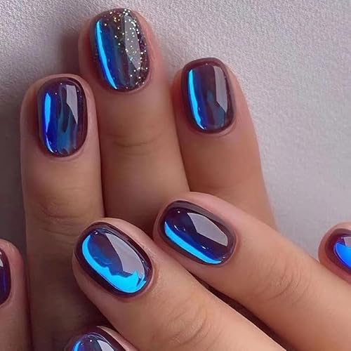 Brishow Kurze künstliche Nägel Aurora Galaxy Press on Nails Lila Nägel zum Aufkleben Farbverlauf Ballerina Acryl Falsche Nägel 24 Stück für Frauen und Mädchen von Brishow