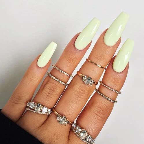 Brishow Lang Künstliche Nägel zum Aufkleben Pure Color Press on Nails Ballerina Acryl Falsche Nägel Full Cover Kunstnägel 24 Stück für Frauen und Mädchen (Hellgelb) von Brishow