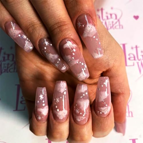 Brishow Künstliche Nägel Lange Rosa Nägel zum Aufkleben Press on Nails mit Stern Ballerina Acryl Falsche Nägel 24 Stück für Frauen und Mädchen von Brishow