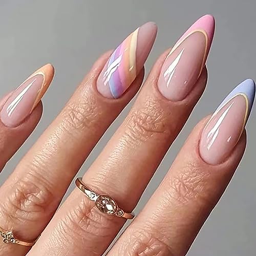 Brishow Sarg Künstliche Nägel Kurze French Nägel zum Aufkleben Pointed Press on Nails Ballerina Acryl Falsche Nägel 24 Stück für Frauen und Mädchen von Brishow