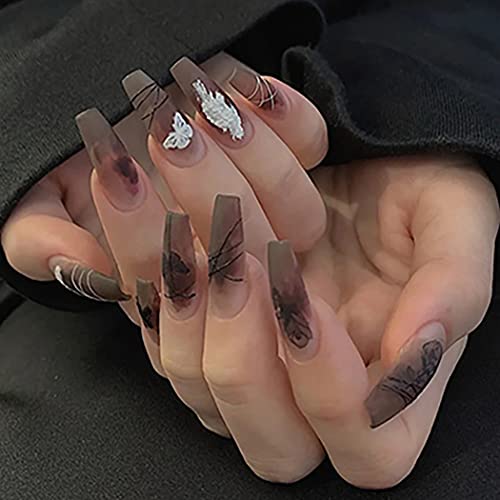 Brishow künstliche Nägel Schwarz Nägel zum Aufkleben Schmetterlings Press on Nails 24 Stück für Frauen und Mädchen von Brishow