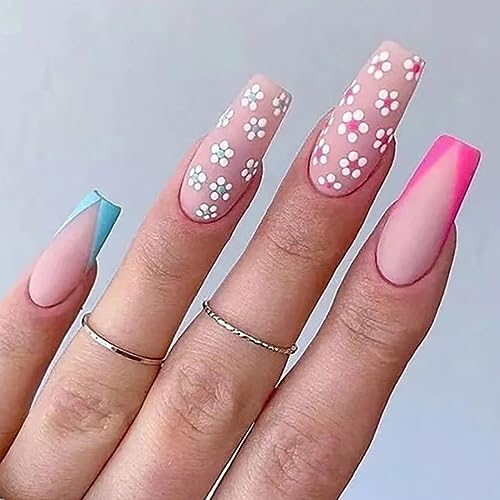 Brishow Sarg künstliche Nägel lange künstliche Nägel französische Blumen drücken auf Nägel Ballerina Acryl Stick on Nails 24 Stück für Frauen und Mädchen (g) von Brishow