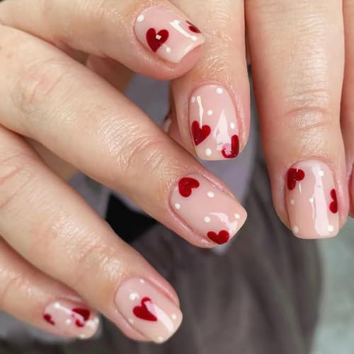 Brishow Valentinstag Künstliche Nägel zum Aufkleben Rot Herz Press on Nails Rosa kurze Falsche Nägel Ballerina Acryl Nagelkleber 24 Stück für Frauen und Mädchen (b) (a) von Brishow