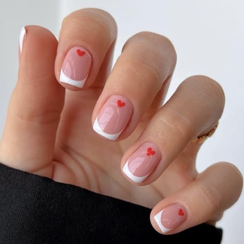 Brishow Valentinstag Künstliche Nägel zum Aufkleben Rot Herz Press on Nails Rosa kurze Falsche Nägel Ballerina Acryl Nagelkleber 24 Stück für Frauen und Mädchen (b) (e) von Brishow