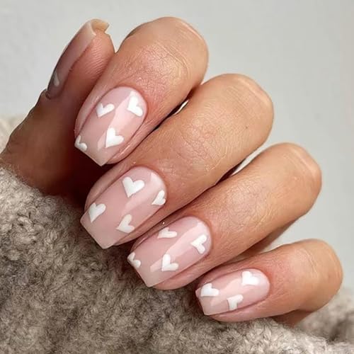 Brishow Valentinstag Künstliche Nägel zum Aufkleben Rot Herz Press on Nails kurze Ballerina Acryl Falsche Nägel 24 Stück für Frauen und Mädchen (b) von Brishow