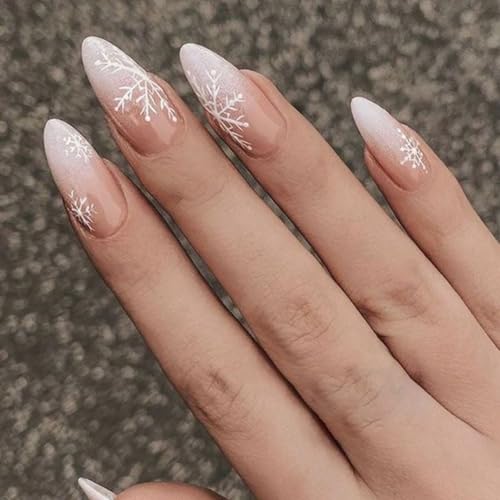 Brishow Weihnachten Künstliche Nägel zum Aufkleben Schnee Press on Nails Glitter Kurze Falsche Nägel Ballerina Acryl False Nails 24 Stück für Frauen und Mädchen (d) von Brishow