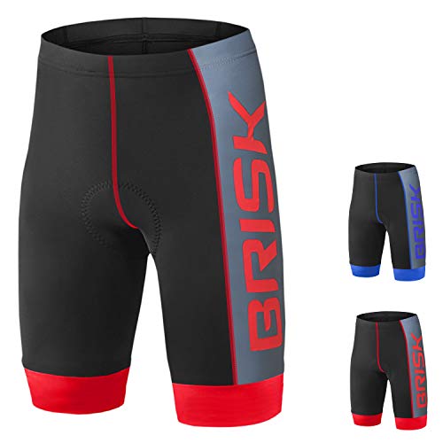 Brisk Bike Herren Fahrradhose - Radlerhose Atmungsaktiv, Kühl, Schnell Trocknend, Kompression, Gepolstert (Black/Red, M) von Brisk Bike